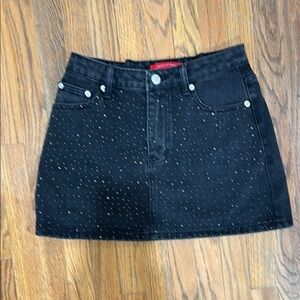 Black Denim Rhinestone Mini Skirt A Line S